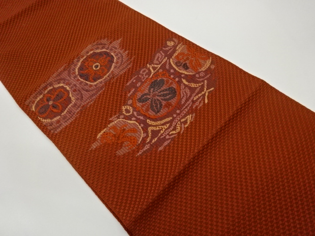 横縞に華文模様織出し名古屋帯